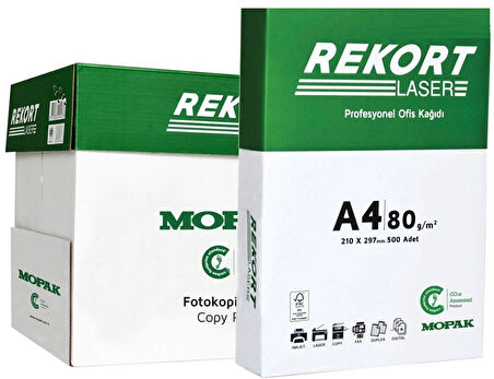 Mopak Rekort A4 80GR/M2 Fotokopi Kağıdı 2500 Adet (5PK*500) 1 Koli