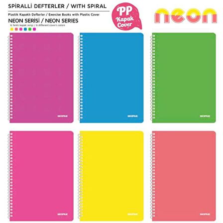 Mopak Neon Serisi  A4 Spiralli PP Kapak Defter 72 Yp Kareli