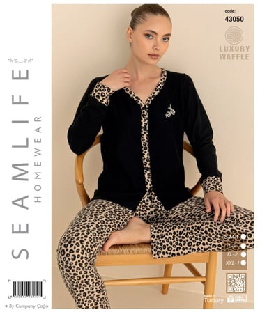 Seamlife Kadın Pamuklu Waffle Kumaş Kışlık Uzun Kollu Sıcak Tutan Pijama Takımı