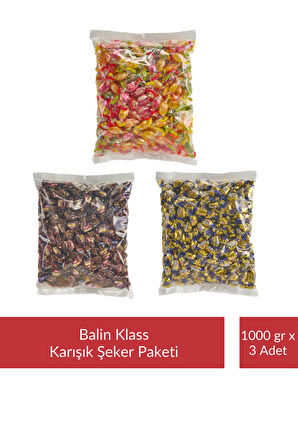 Balin Poşet Klass Karışık Şeker Paketi 1000 gr x 3 Adet