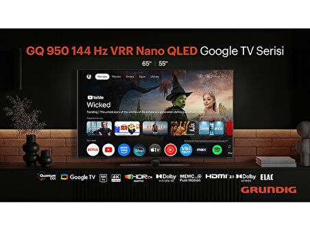 GRUNDIG 65 GQ 950A 65 inç 165 Ekran Uydu Alıcılı Google TV Smart 4K Ultra HD 144 Hz QLED TV