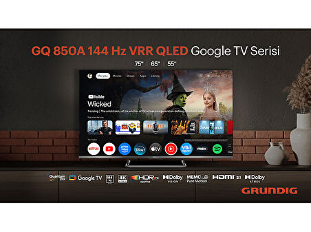 GRUNDIG 75 GQ 750A 75 inç 189 Ekran Uydu Alıcılı Google TV Smart 4K Ultra HD QLED TV