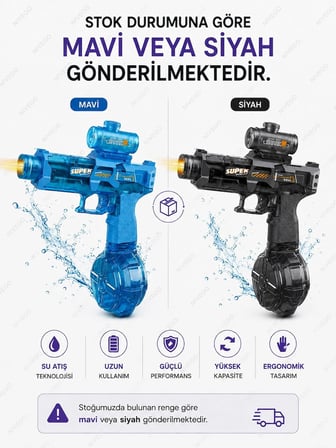 Nvg Elektrikli Su Tabancası Çocuk Oyuncak Su Tabancası Işıklı Sürekli Su Püskürtme Şarjlı Su Tanklı 3+ Yaş