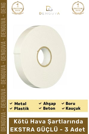 #Bant Güçlü Yapışkanlı 18mm 2m Duvar Tablo Montaj Bandı Ofis Ev Mobilya Çift Taraflı Köpük Bant - 3 Adet