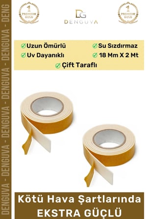 #Bant Güçlü Yapışkanlı 18mm 2m Duvar Tablo Montaj Bandı Ofis Ev Mobilya Çift Taraflı Köpük Bant - 3 Adet