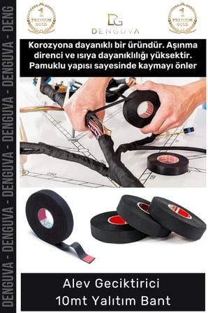 #YalıtımBantı Siyah Isıya Dayanıklı Korozyon Önleyici Pamuklu Güçlü Alev 10mt Yalıtım Bant - 1 Adet