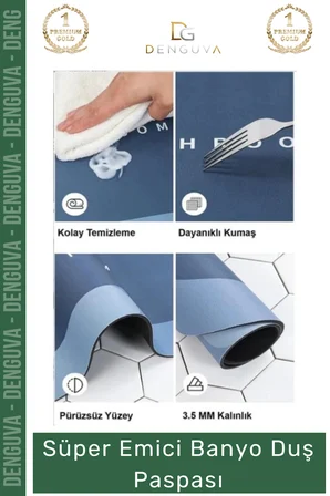 #BanyoPaspası Dayanıklı Nappa Deri Kaymaz Kauçuk Tabanlı Hızlı Kuruyan Gri Mavi Emici Banyo Duş Paspas