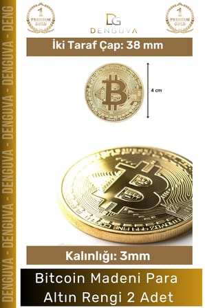#Bitcoin Koleksiyonluk Demir Şık Kripto Hatıra Madalyon Fiziksel Bitcoin Madeni Altın Rengi - 2 Adet