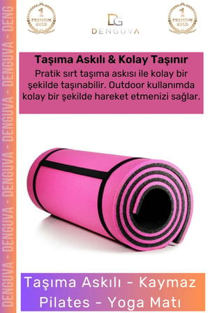 #YogaMatı Fantazer Taşıma Askılı Pro Kaymaz Çift Taraflı Yoga Meditasyon Minderi Pembe Siyah Mat