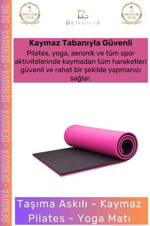 #YogaMatı Fantazer Taşıma Askılı Pro Kaymaz Çift Taraflı Yoga Meditasyon Minderi Pembe Siyah Mat