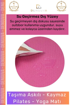 #YogaMatı Fantazer Taşıma Askılı Pro Kaymaz Çift Taraflı Yoga Meditasyon Minderi Pembe Siyah Mat