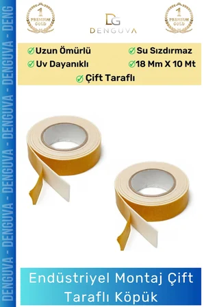 #KöpükBant Çift Taraflı Güçlü Yapışkanlı Sabitleyici Endüstriyel Montaj Köpük Bant 10mt - 1 Adet