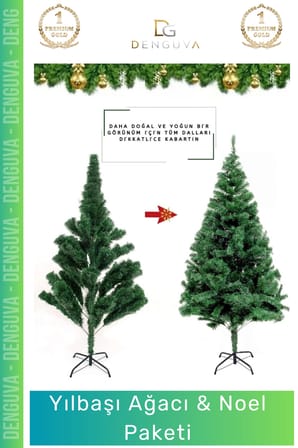 #YılbaşıAğacı Yeni Lüks Şık Dekoratif Yapay Çam Ağacı Yeşil Sık Yapraklı Noel Paketi 150 Cm 220 Dal