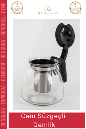 #CamDemlik Isıya Dayanıklı Borosilikat Şık Tasarım Bitki Demleme Cam Süzgeçli Demlik 1.1 Litre