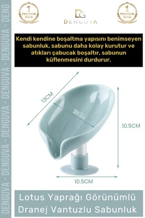 #Sabunluk Vantuzlu Silikon Banyo Mutfak Lavabo Kendi Kendine Boşaltan Su Tutmaz Giderli Katı Sabunluk - 1 Adet