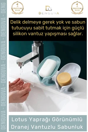 #Sabunluk Vantuzlu Silikon Banyo Mutfak Lavabo Kendi Kendine Boşaltan Su Tutmaz Giderli Katı Sabunluk - 1 Adet