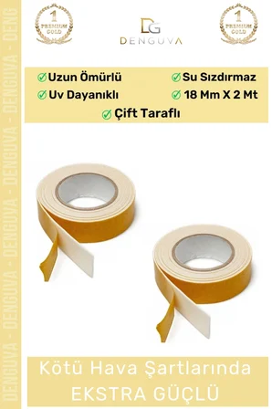 #KöpükBant Güçlü Yapışkanlı 18mm 2 Metre Duvar Tablo Poster Montaj Rulo Çift Taraflı Köpük Bant