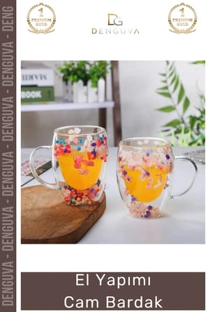 #CamBardak Organik Çiçekli Isıya Dayanıklı Borosilikat El Yapımı Estetik Cam Handmade Bardak 350ml
