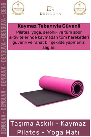 #YogaMatı Profesyonel Yoga Meditasyon Çift Taraflı Kaymaz Taşıma Askılı 10mm Minderi Pembe Siyah Mat