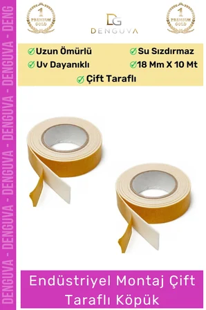 #KöpükBant Çift Taraflı Güçlü Yapışkanlı Sabitleyici Endüstriyel Montaj Köpük Bant 10mt - 2 Adet