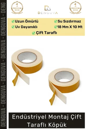 #KöpükBant Çift Taraflı Güçlü Yapışkanlı Sabitleyici Endüstriyel Montaj Köpük Bant 10mt - 5 Adet