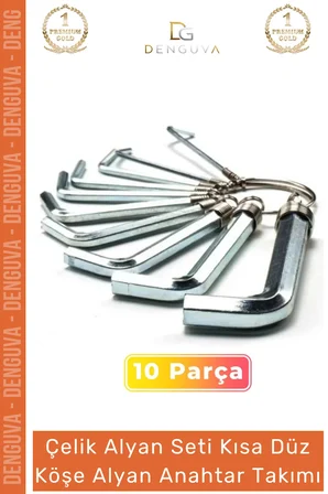 #AlyanTakımı 10 Parça Çelik Set Kısa Düz Yerleştirme Aparatlı Profesyonel Köşe Alyan Anahtar Takımı