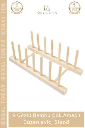 #DüzenleyiciStand Bambu Ahşap Mutfak Tabaklık Kurutmalık Organizer Çok Amaçlı Düzenleyici 8 Gözlü Stand