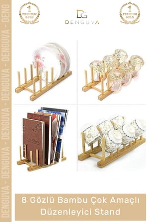 #DüzenleyiciStand Bambu Ahşap Mutfak Tabaklık Kurutmalık Organizer Çok Amaçlı Düzenleyici 8 Gözlü Stand