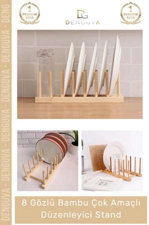 #DüzenleyiciStand Bambu Ahşap Mutfak Tabaklık Kurutmalık Organizer Çok Amaçlı Düzenleyici 8 Gözlü Stand