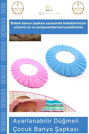 #BanyoŞapkası Fantazer Ayarlanabilir Düğmeli BPA İçermeyen Esnek Bebek Banyo Su Kaçırmayan Mavi Şapka