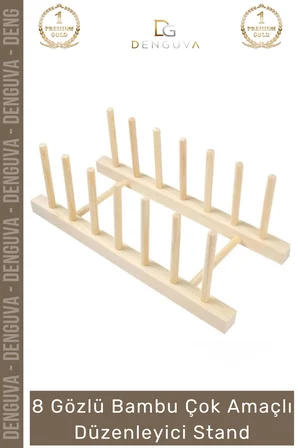 #AhşapStand Bambu Ahşap Mutfak Tabaklık Tabak Bardak Kurutmalık Ofis Amaçlı Düzenleyici 8 Gözlü Stand