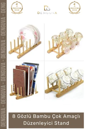 #AhşapStand Bambu Ahşap Mutfak Tabaklık Tabak Bardak Kurutmalık Ofis Amaçlı Düzenleyici 8 Gözlü Stand