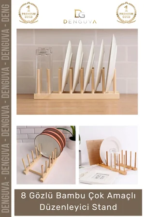 #AhşapStand Bambu Ahşap Mutfak Tabaklık Tabak Bardak Kurutmalık Ofis Amaçlı Düzenleyici 8 Gözlü Stand