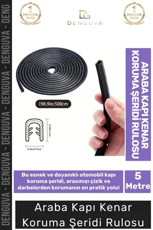 #FitilŞerit Otomobil Kapı Kenar Metal Klipsli Kauçuk Esnek Darbe Çizilme Koruma Fitil Şeridi Rulosu