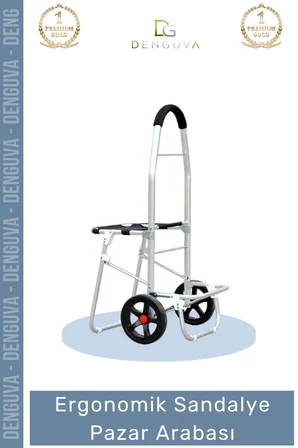 #PazarArabası Sandalyeli Katlanabilir Market Alışveriş Çantalı Metal Gövde Ergonomik Sandalye Pazar Arabası