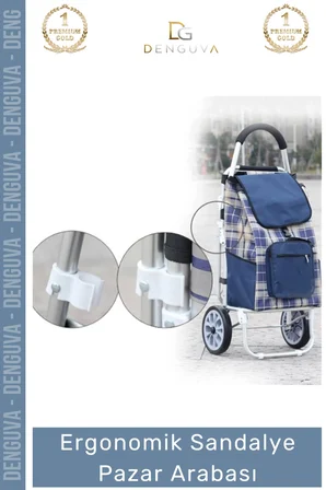 #PazarArabası Sandalyeli Katlanabilir Market Alışveriş Çantalı Metal Gövde Ergonomik Sandalye Pazar Arabası