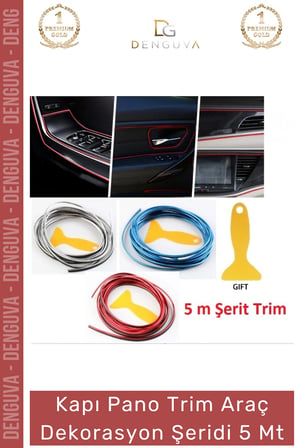 #OtoDekor İç Trim Galvanik Şerit Pano Süsleme Esnek PVC Lüks Aksesuar Araba Dekorasyon 5 Metre