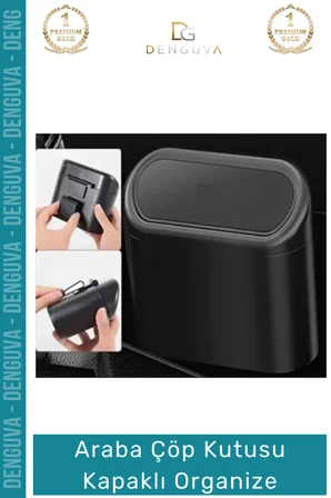 #OtoAksesuar Araç İçi Ergonomik Hijyenik Dayanıklı Otomobil Çöp Kutusu Kapaklı Organize Siyah