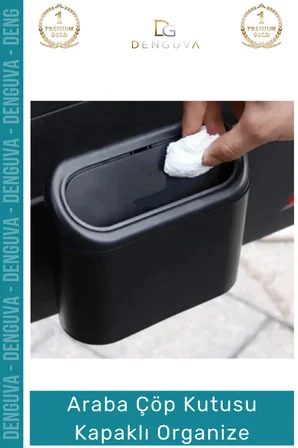 #OtoAksesuar Araç İçi Ergonomik Hijyenik Dayanıklı Otomobil Çöp Kutusu Kapaklı Organize Siyah