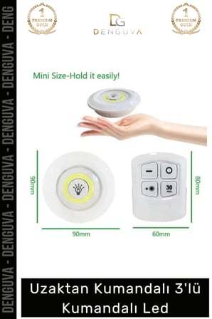 #LedSpot Uzaktan Kumandalı Yapışkanlı Pilli Kablosuz Dokunmatik Mutfak 3'Lü Led Spot 1 Adet