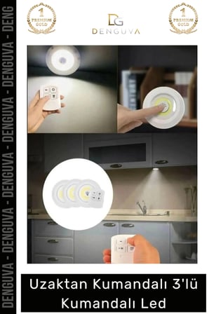 #LedSpot Uzaktan Kumandalı Yapışkanlı Pilli Kablosuz Dokunmatik Mutfak 3'Lü Led Spot 1 Adet