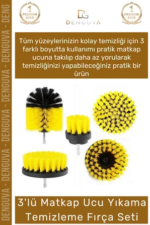 #FırçaSeti 3'lü Banyo Küvet Fayans Araba Tekerliği Koltuk Yıkama Matkap Ucu Temizleme Fırçası Seti