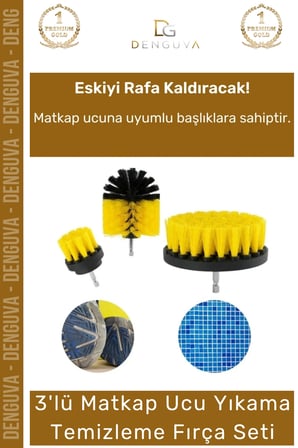 #FırçaSeti 3'lü Banyo Küvet Fayans Araba Tekerliği Koltuk Yıkama Matkap Ucu Temizleme Fırçası Seti