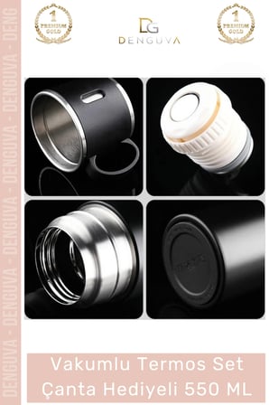 #ÇelikTermos Paslanmaz Çelik Vakumlu Isı Koruyan Kamp Outdoor Bardaklı Termos Set Çanta Hediyeli 550 Ml