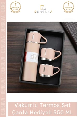 #ÇelikTermos Paslanmaz Çelik Vakumlu Isı Koruyan Kamp Outdoor Bardaklı Termos Set Çanta Hediyeli 550 Ml