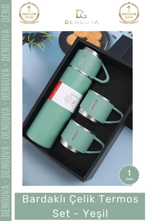 #termos hediye kutulu 500ml 304 paslanmaz çelik vakumlu isı bardaklı çelik termos set yeşil