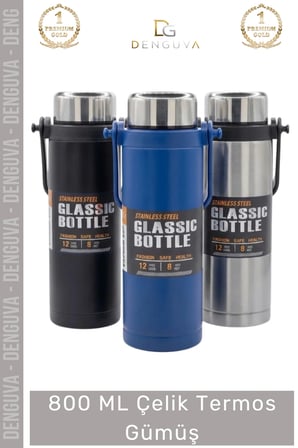 #Termos Paslanmaz Isı Muhafazalı Vakumlu Sızdırmaz Outdoor Kamp 800 ML Çelik Termos Gümüş