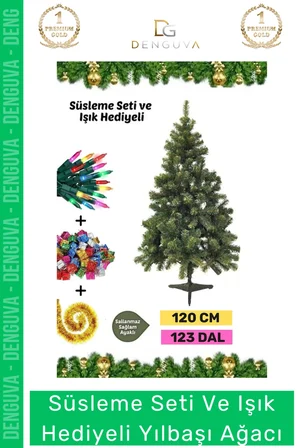 #NoelPaketi Lüks Sık Yapraklı Yeşil Çam Ağacı Kaliteli Yılbaşı Dekorasyon Noel Paketi 120 Cm 123 Dal