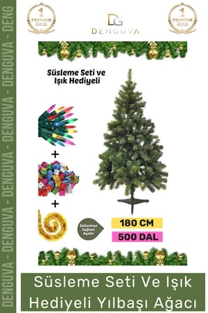 #NoelPaketi Kaliteli Yapay Yeşil Sık Dallı Dekoratif Büyük Ev Ağacı Noel Paketi 180 Cm 500 Dal