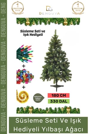 #NoelPaketi Lüks Kaliteli Yeşil Dekoratif Şık Tasarım Büyük Boy Ev Ofis Noel Paketi 180 Cm 330 Dal